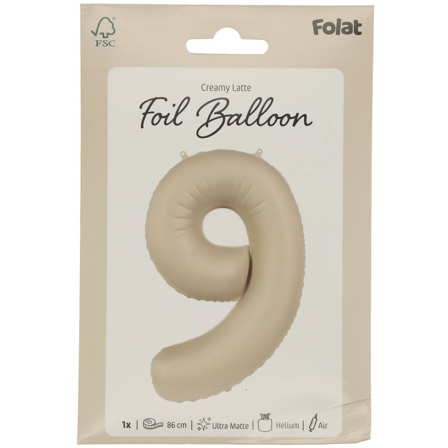 Foil balloon Number 9 - Creamy Latte - Ultra Matt - 86 cm