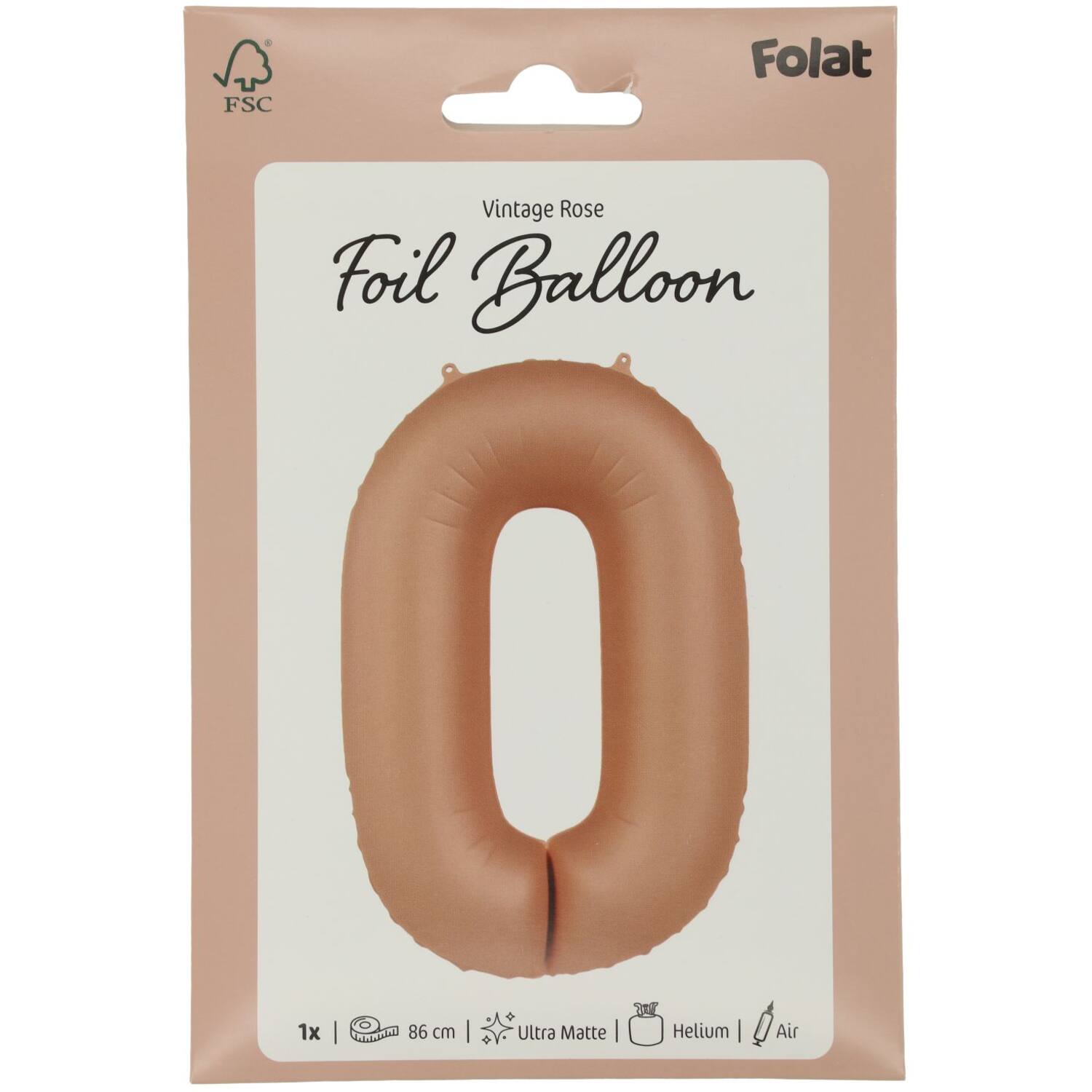 Foil balloon Number 0 - Vintage Rose - Ultra Matt - 86 cm