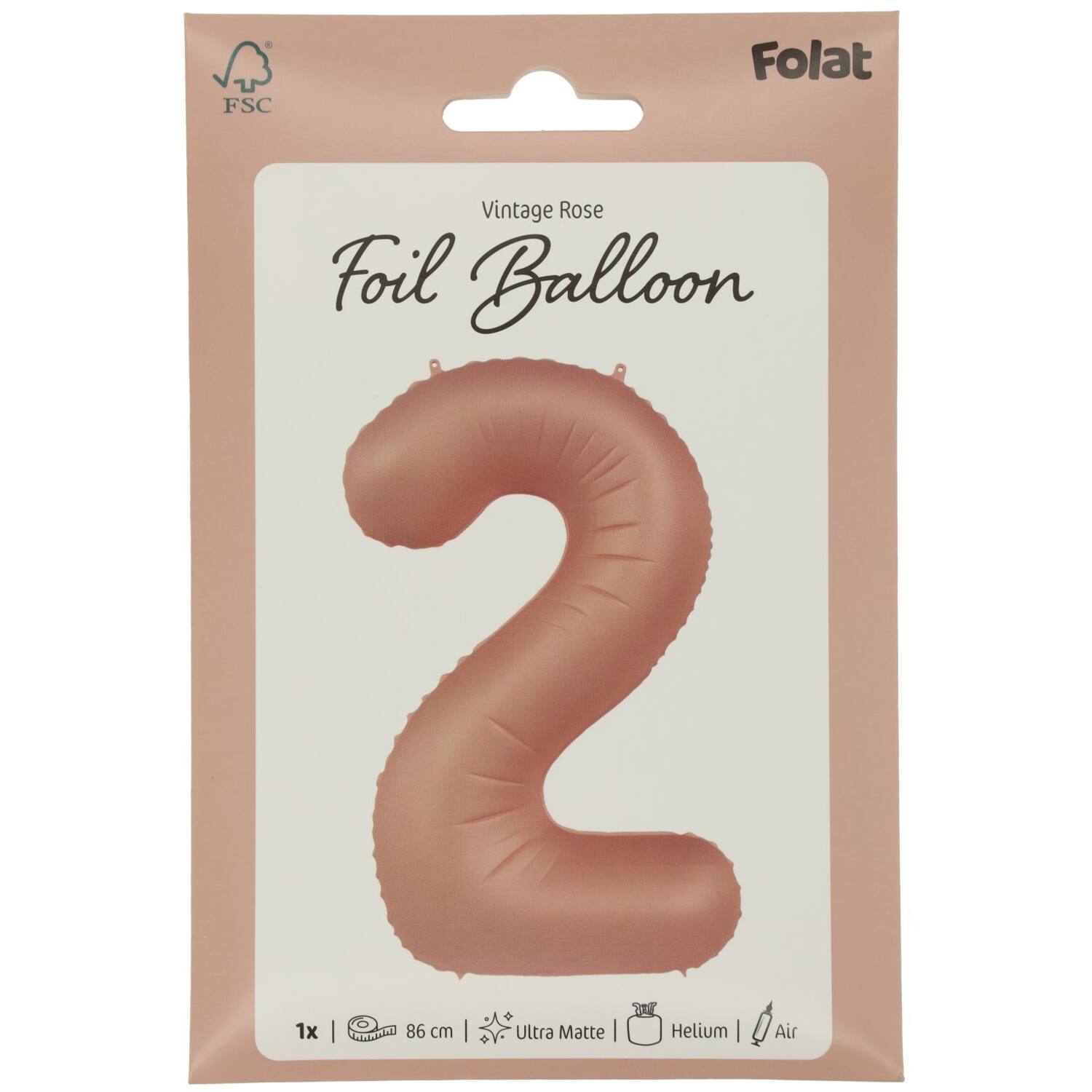 Foil balloon Number 2 - Vintage Rose - Ultra Matt - 86 cm
