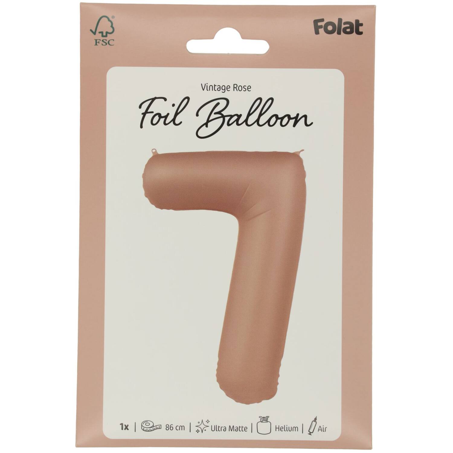 Foil balloon Number 7 - Vintage Rose - Ultra Matt - 86 cm