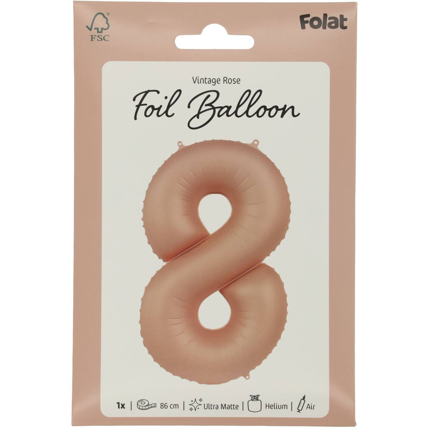 Foil balloon Number 8 - Vintage Rose - Ultra Matt - 86 cm