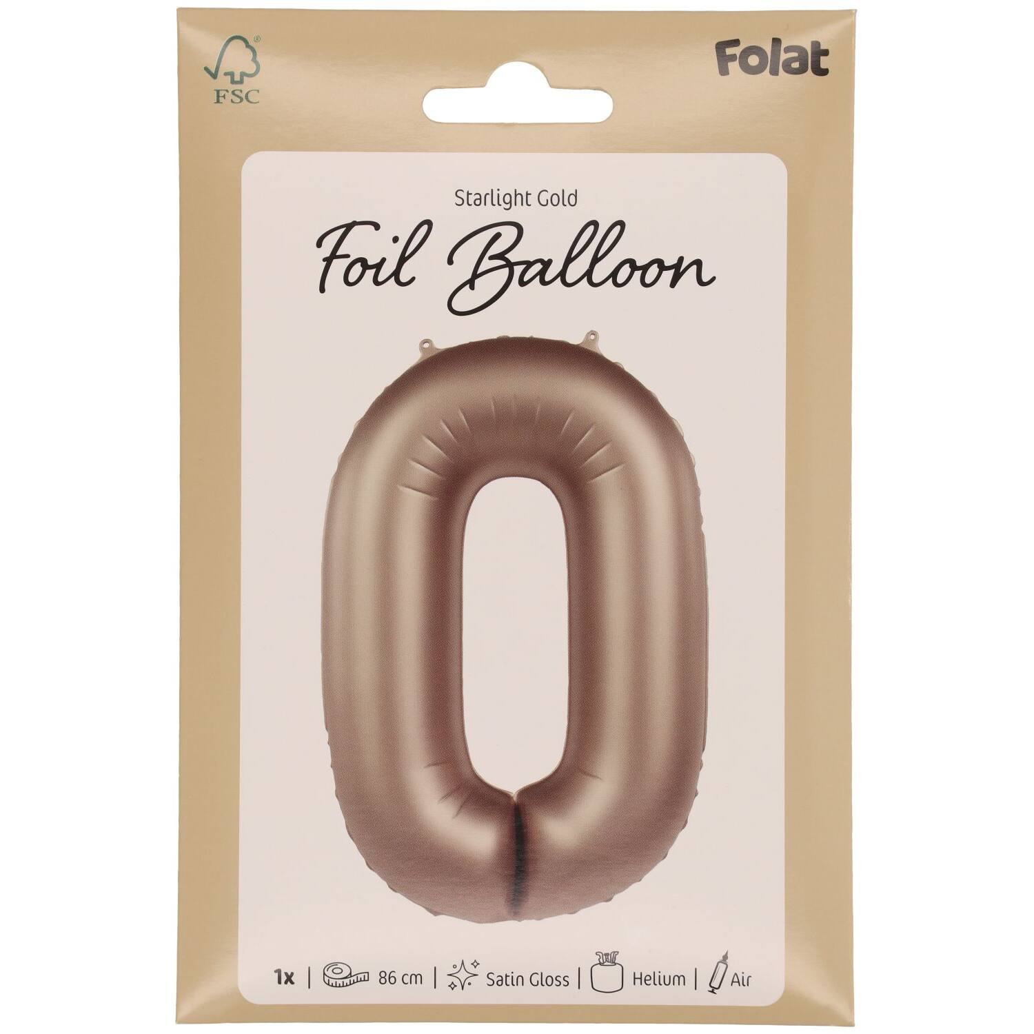 Foil balloon Number 0 - Starlight Gold - Satin Gloss - 86 cm