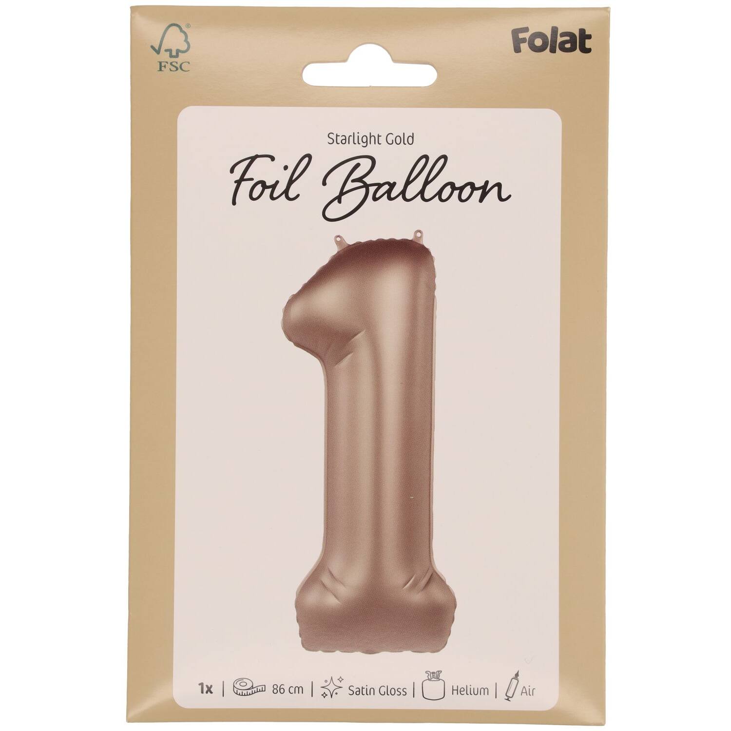 Foil balloon Number 1 - Starlight Gold - Satin Gloss - 86 cm