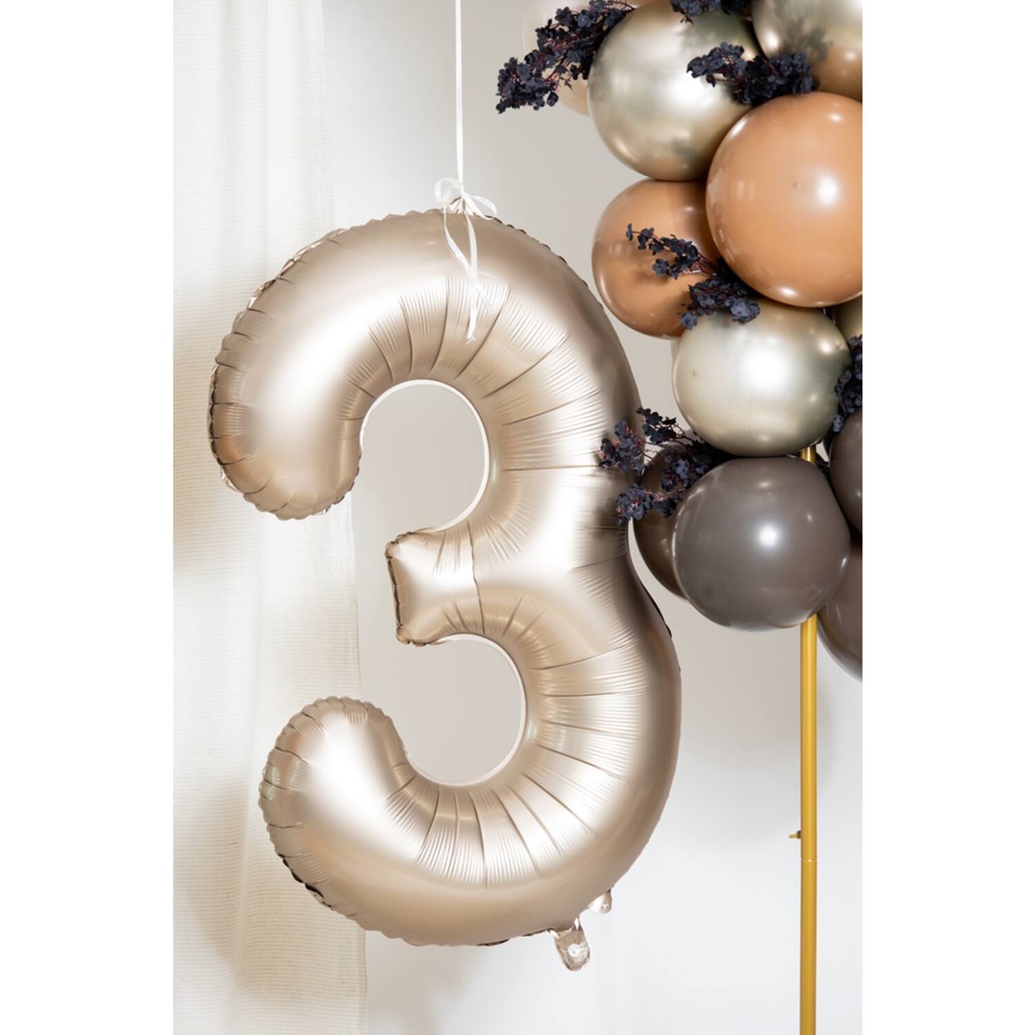 Foil balloon Number 3 - Starlight Gold - Satin Gloss - 86 cm