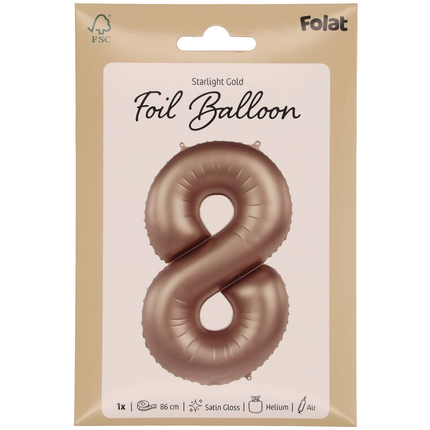 Foil balloon Number 8 - Starlight Gold - Satin Gloss - 86 cm
