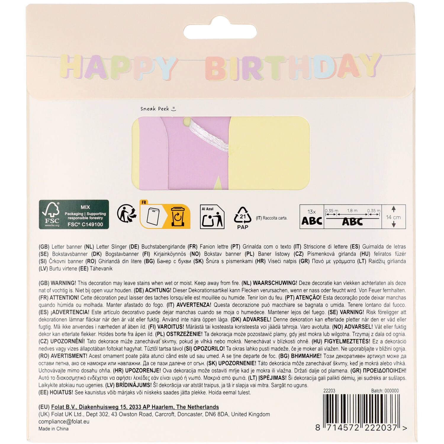 Letter Banner - HAPPY BIRTHDAY - Dreamy Pastels - 1.8 metres