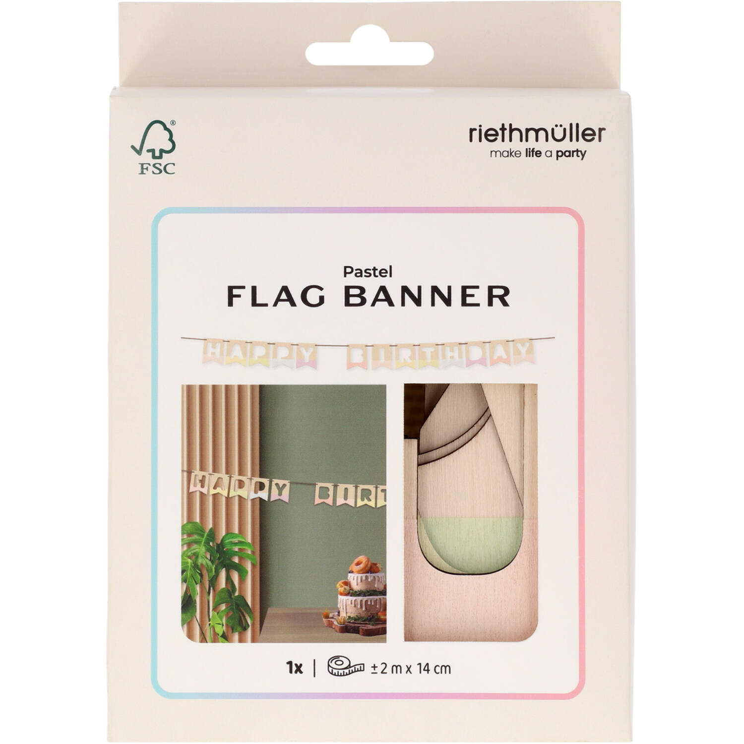 Flag Banner - HAPPY BIRTHDAY - Dreamy Pastels - Wood - 4 metres
