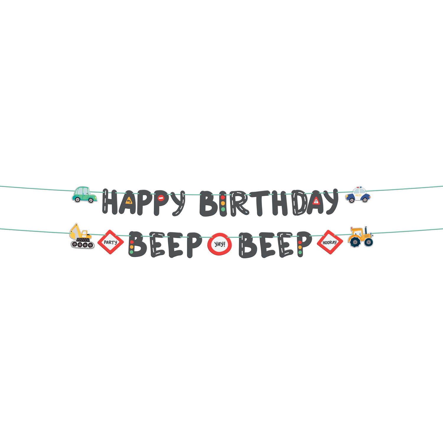 Letter Banner Set - Happy Birthday - Wacky Wheels - 1.5 meter