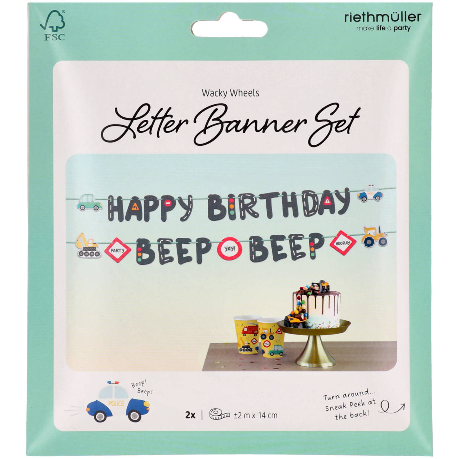 Letter Banner Set - Happy Birthday - Wacky Wheels - 1.5 meter
