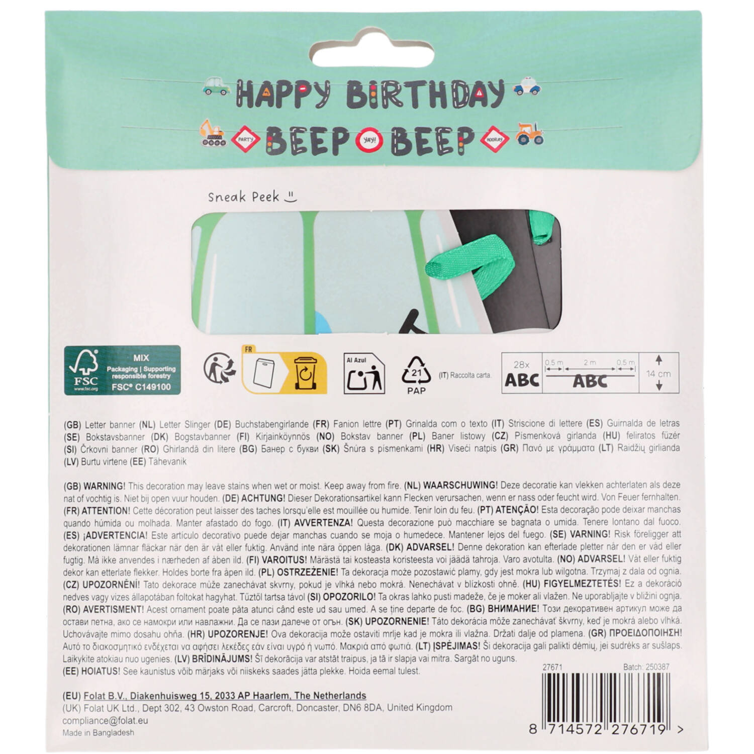 Letter Banner Set - Happy Birthday - Wacky Wheels - 1.5 meter