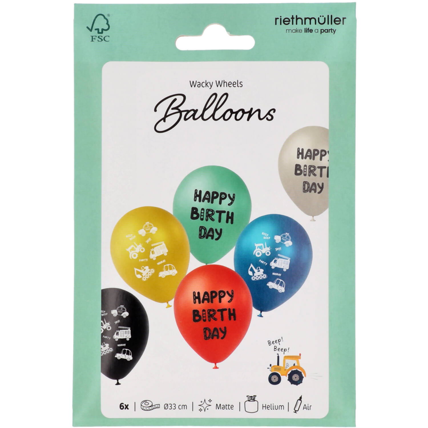 Latex balloons - Wacky Wheels - 33 cm - 6 pieces
