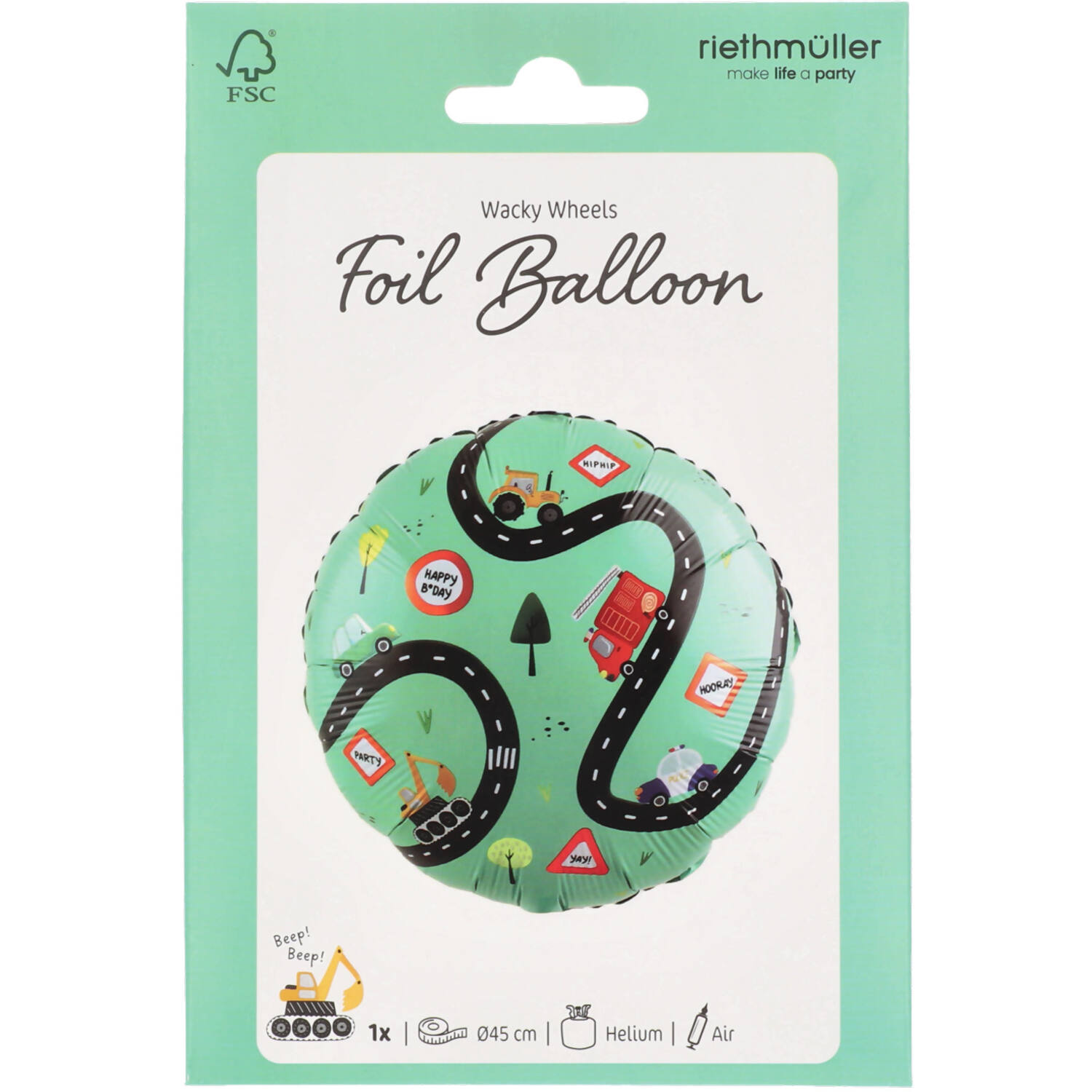 Foil balloon - Wacky Wheels - 45 cm