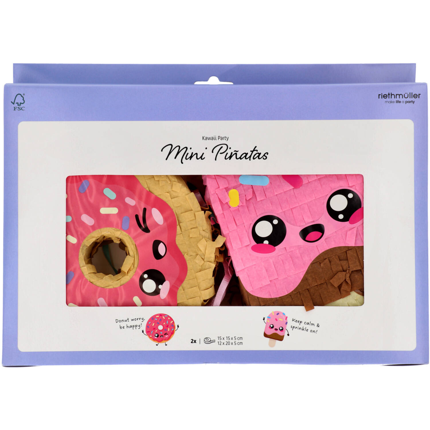 Mini Piñata Set - Donut & Ice Cream - Kawaii Party - 2 pieces
