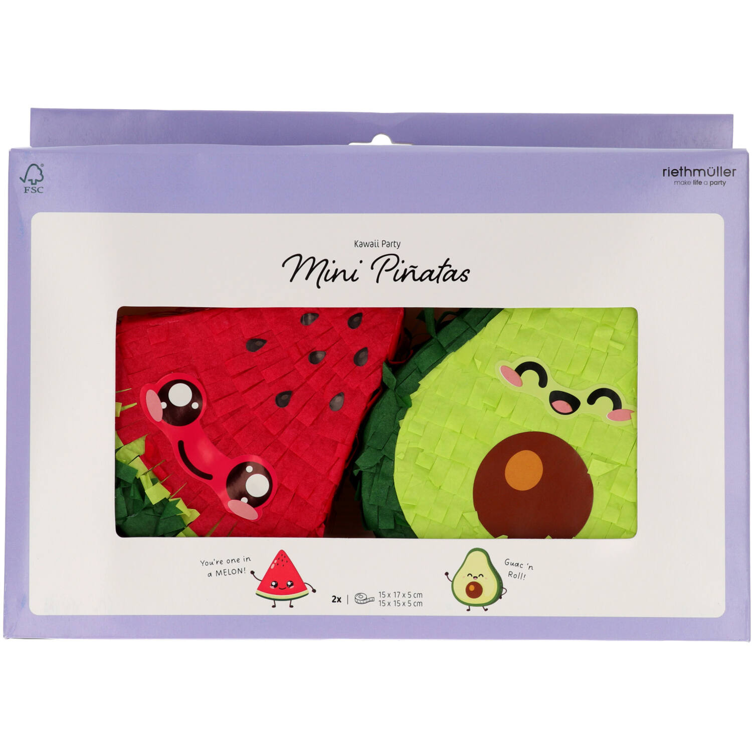 Mini Piñata Set - Avocado & Watermelon - Kawaii Party - 2 pieces