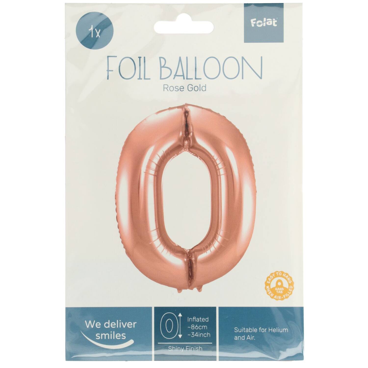 Foil Balloon Number 0 - Rose Gold - 86 cm