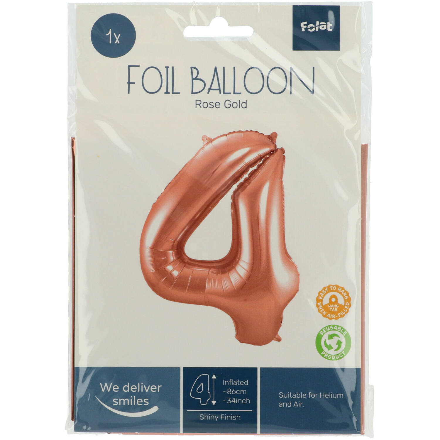 Foil Balloon Number 4 - Rose Gold - 86 cm