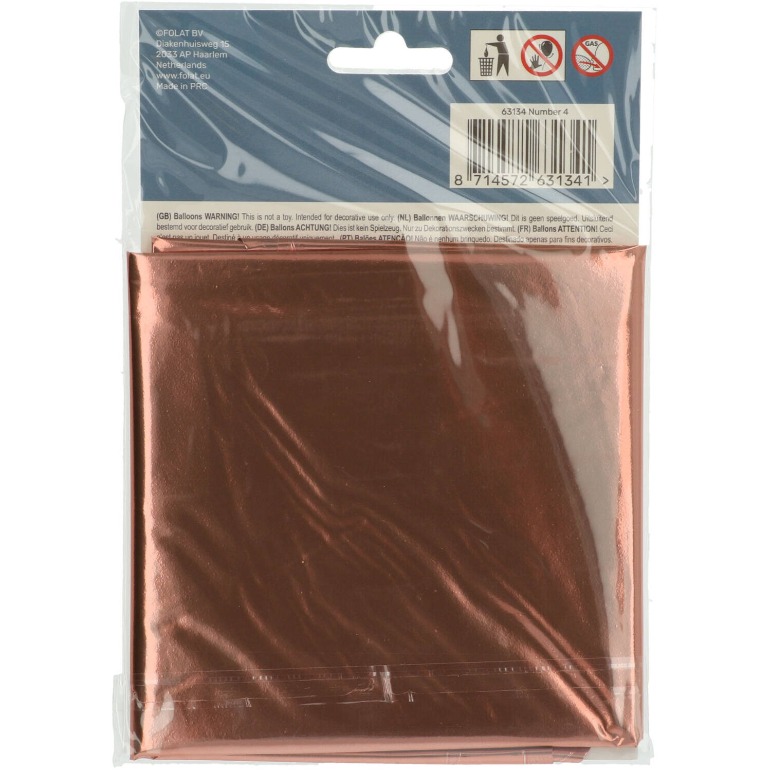 Foil Balloon Number 4 - Rose Gold - 86 cm