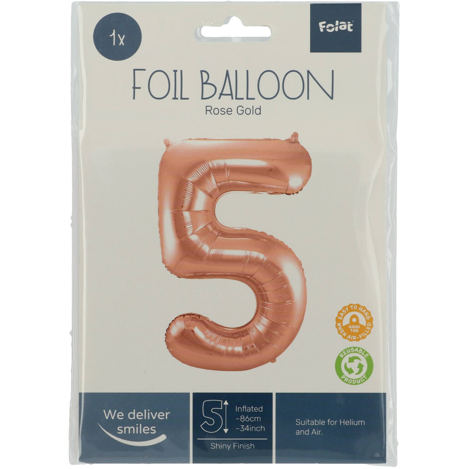 Foil Balloon Number 5 - Rose Gold - 86 cm