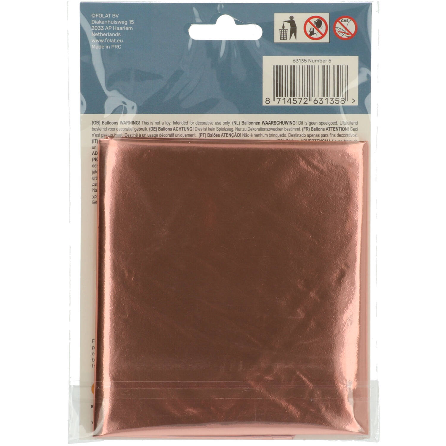 Foil Balloon Number 5 - Rose Gold - 86 cm