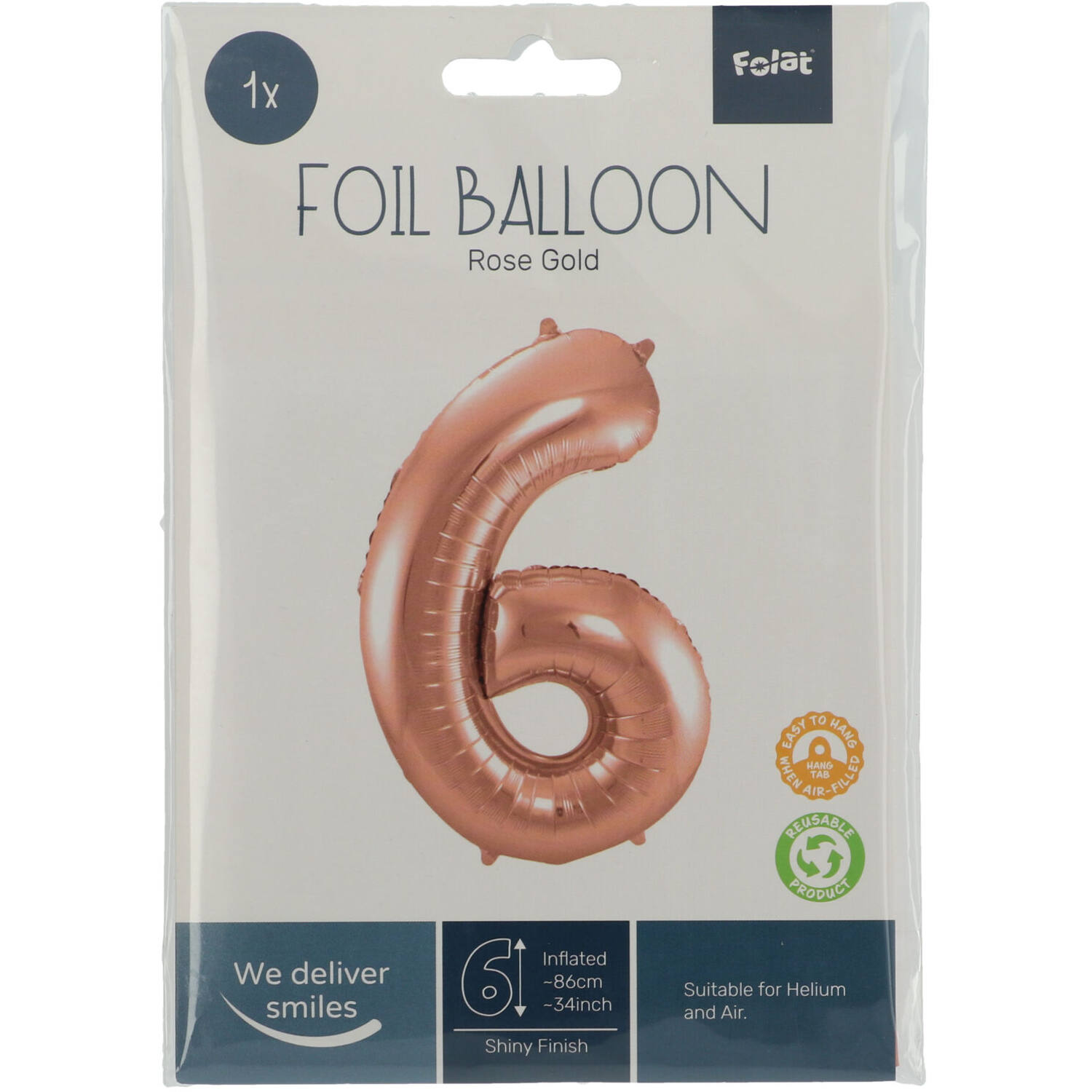 Foil Balloon Number 6 - Rose Gold - 86 cm