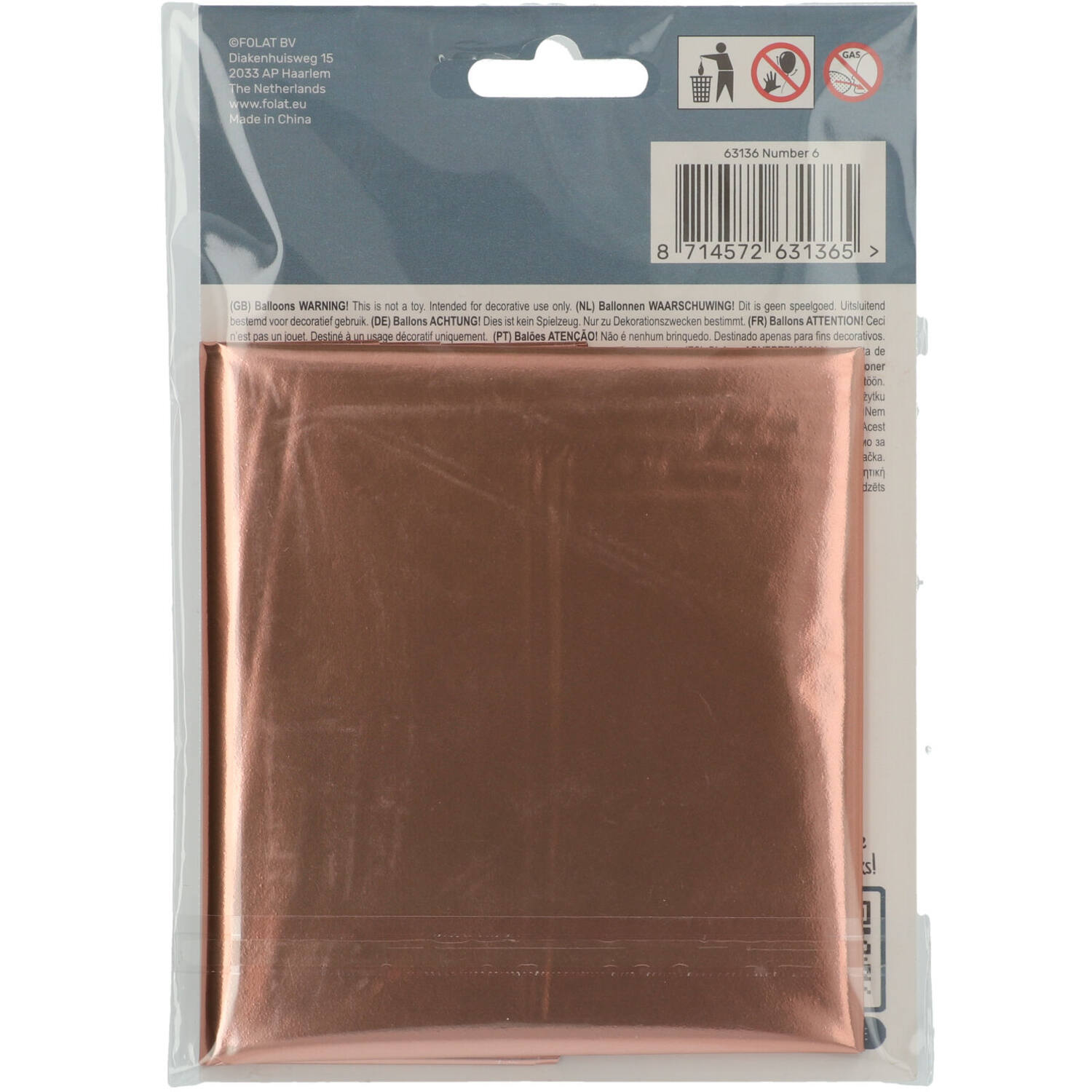 Foil Balloon Number 6 - Rose Gold - 86 cm