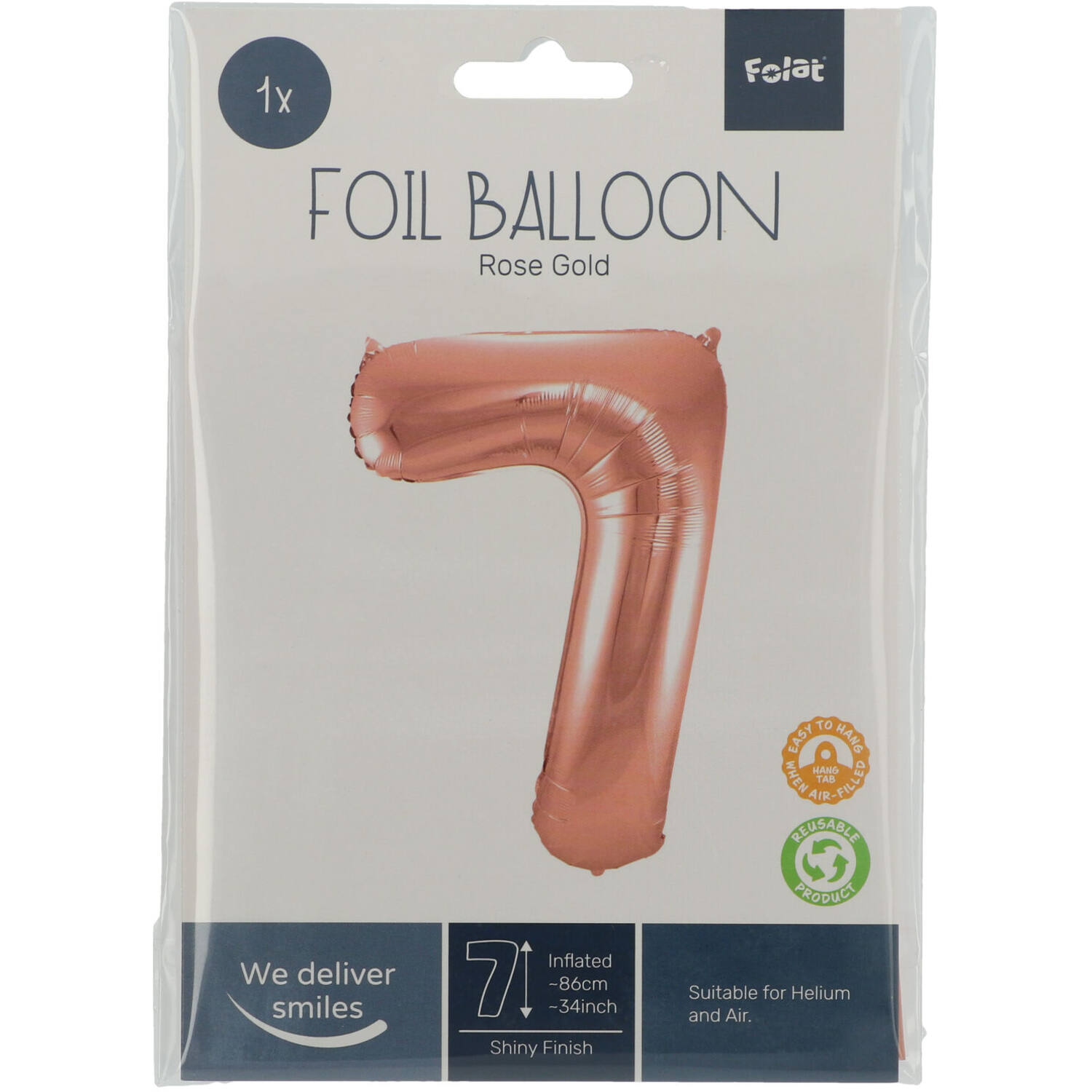 Foil Balloon Number 7 - Rose Gold - 86 cm