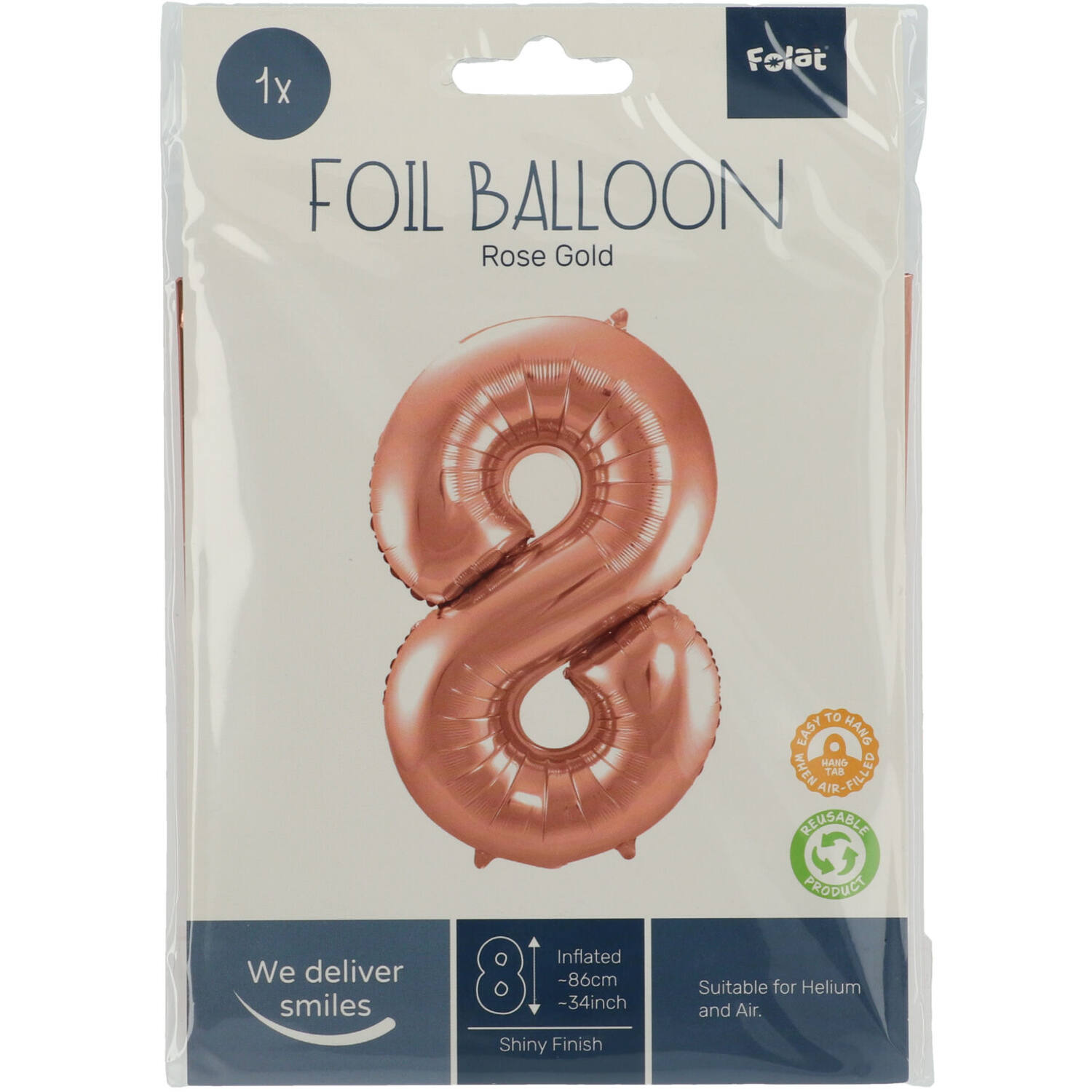 Foil Balloon Number 8 - Rose Gold - 86 cm