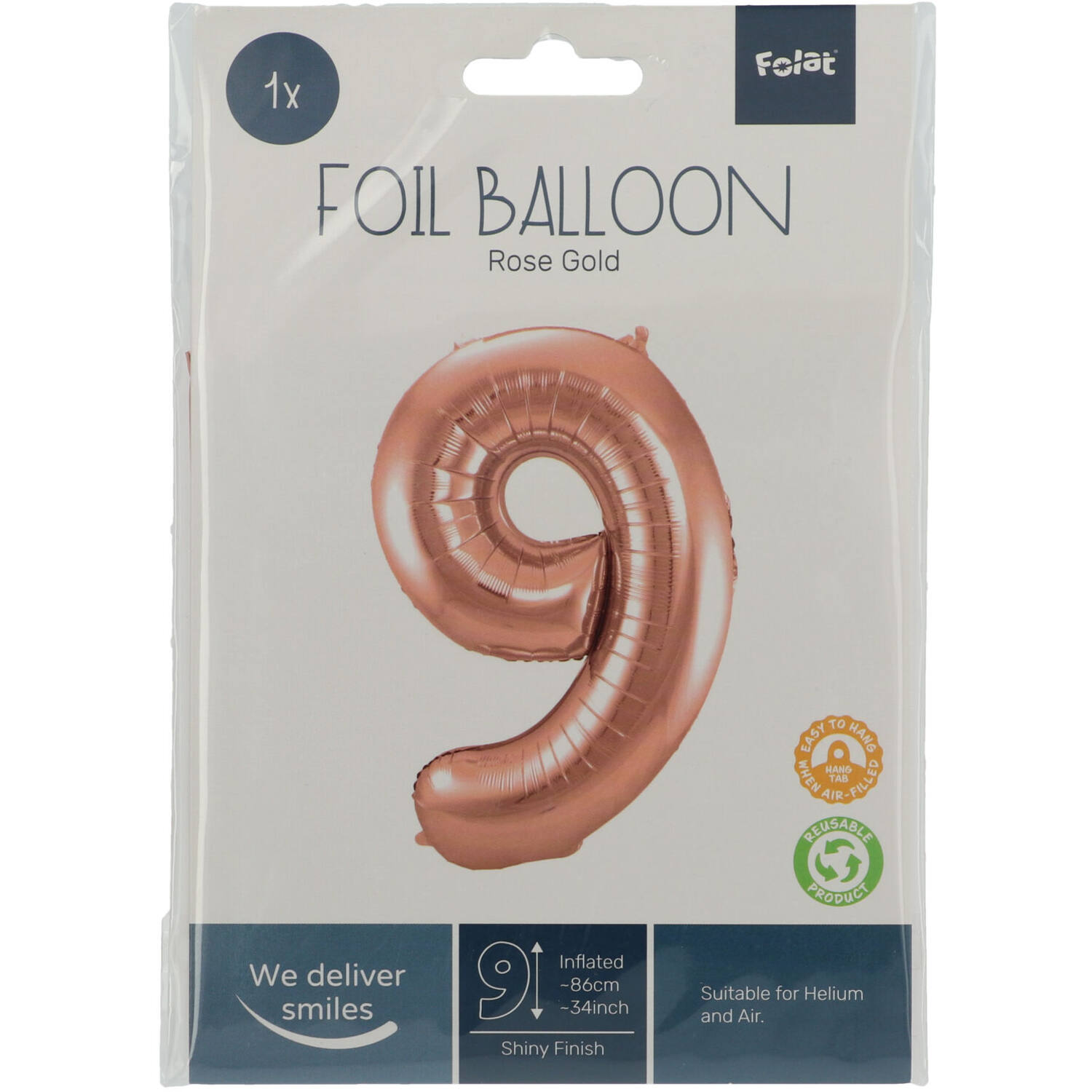 Foil Balloon Number 9 - Rose Gold - 86 cm