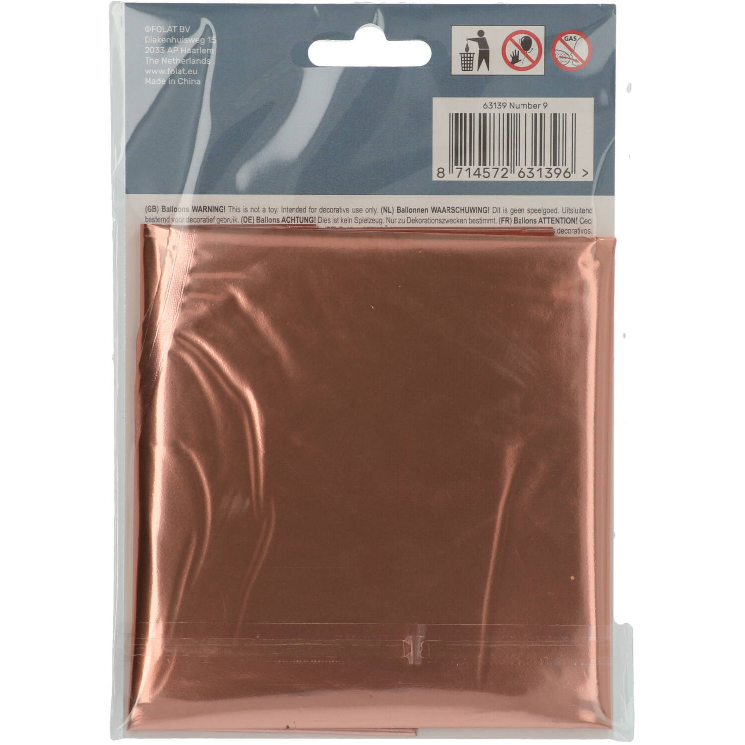 Foil Balloon Number 9 - Rose Gold - 86 cm
