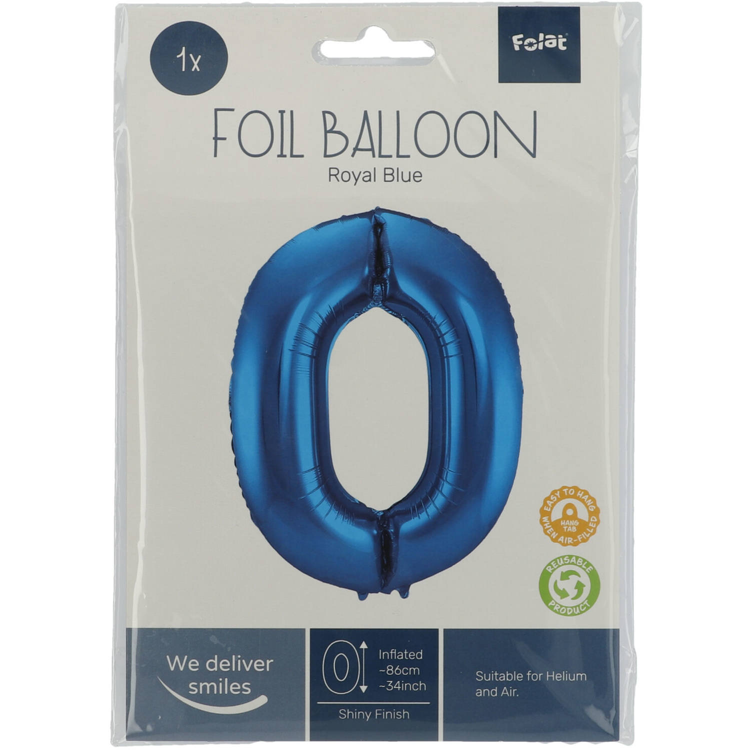 Foil Balloon Number 0 - Blue - 86 cm