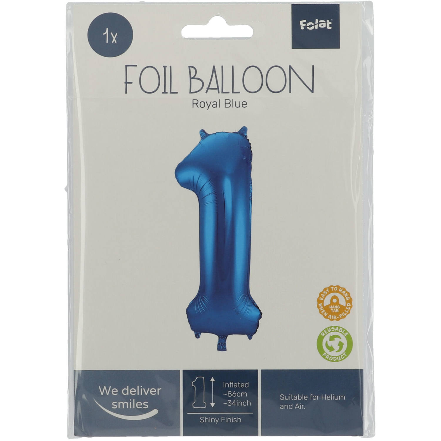 Foil Balloon Number 1 - Blue - 86 cm