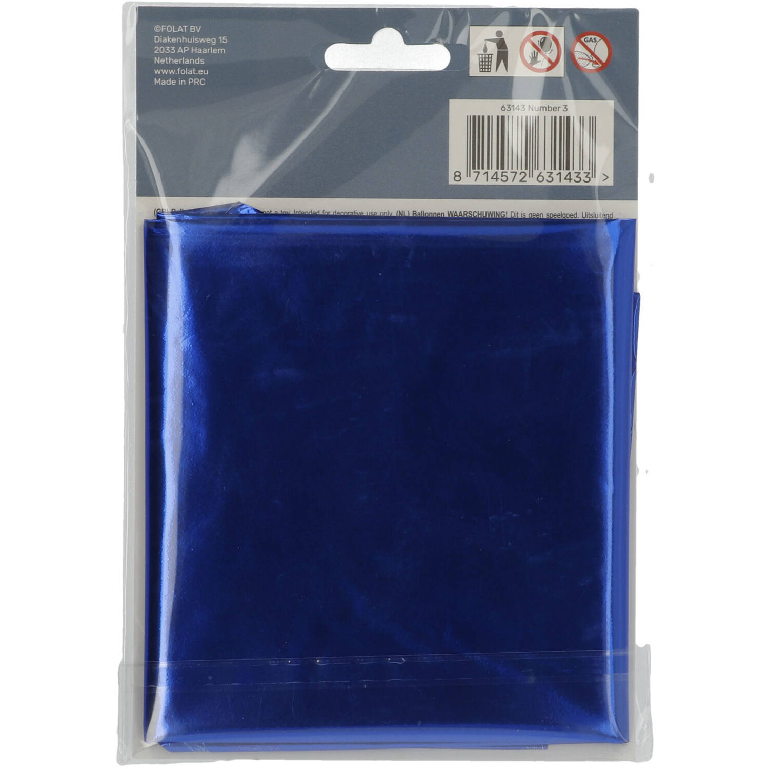 Foil Balloon Number 3 - Blue - 86 cm
