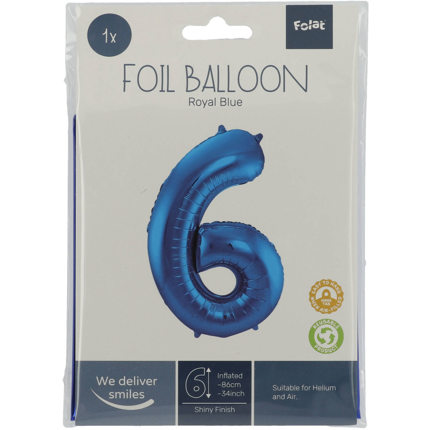 Foil Balloon Number 6 - Blue - 86 cm