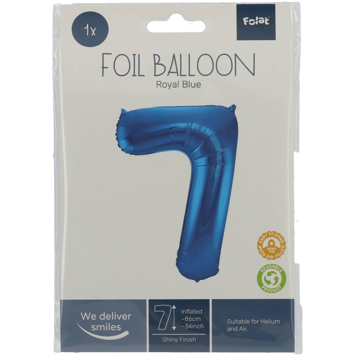 Foil Balloon Number 7 - Blue - 86 cm