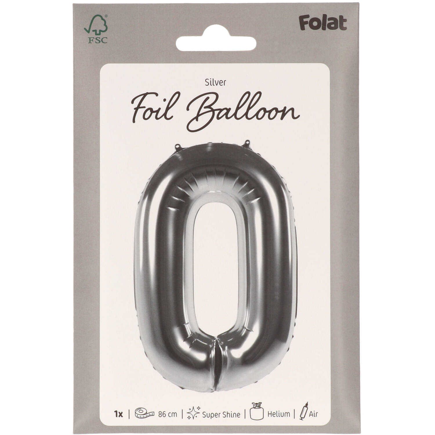 Foil Balloon Number 0 - Silver - 86 cm