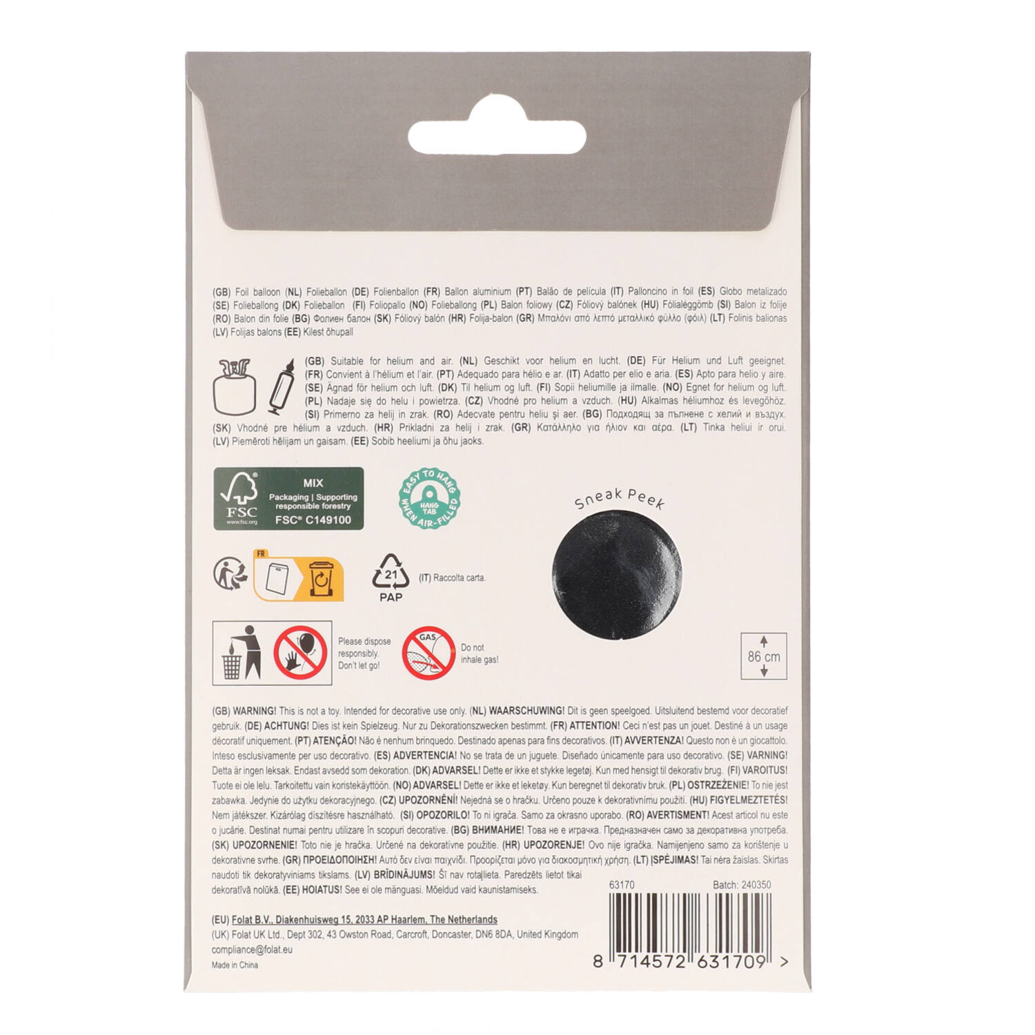 Foil Balloon Number 0 - Silver - 86 cm