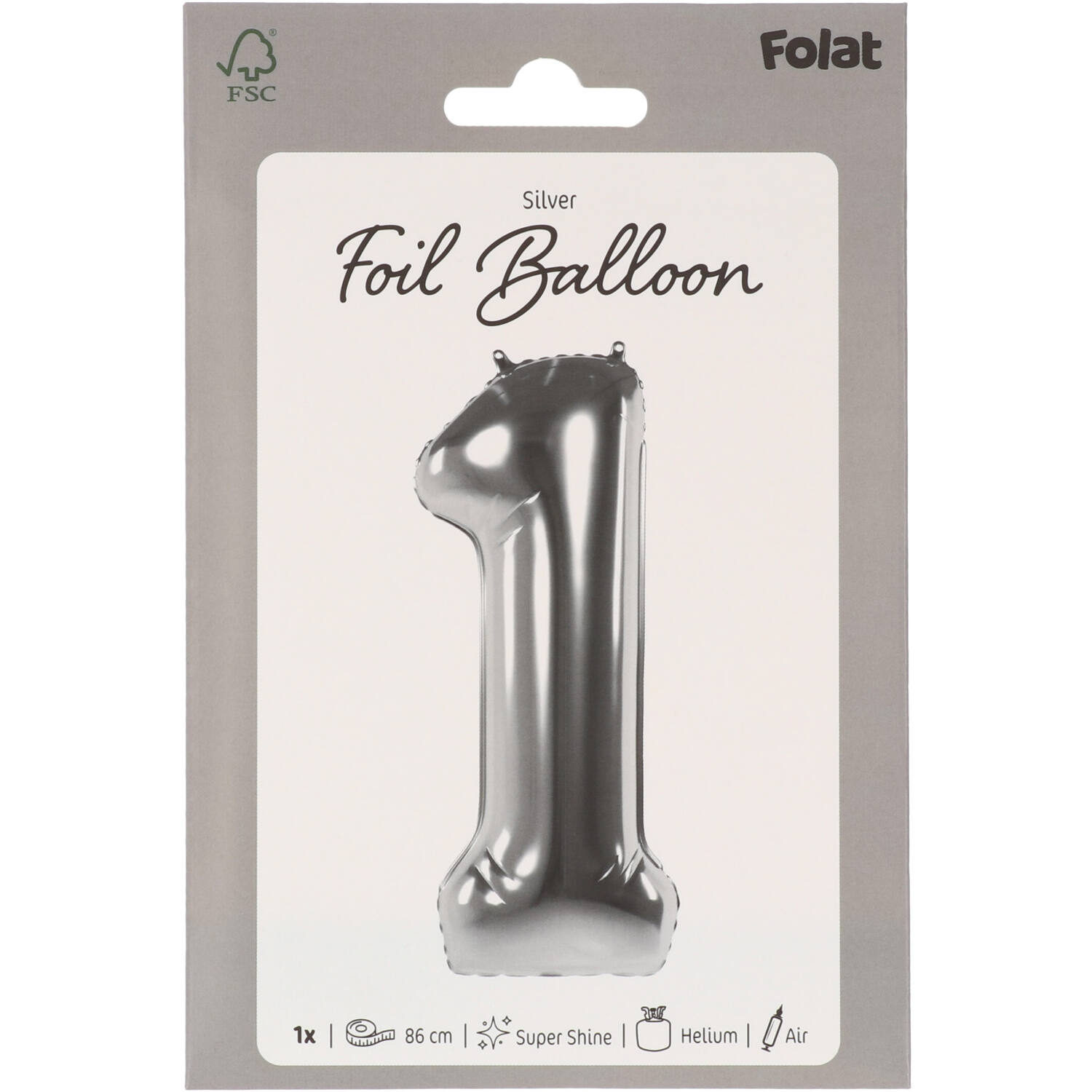 Foil Balloon Number 1 - Silver - 86 cm