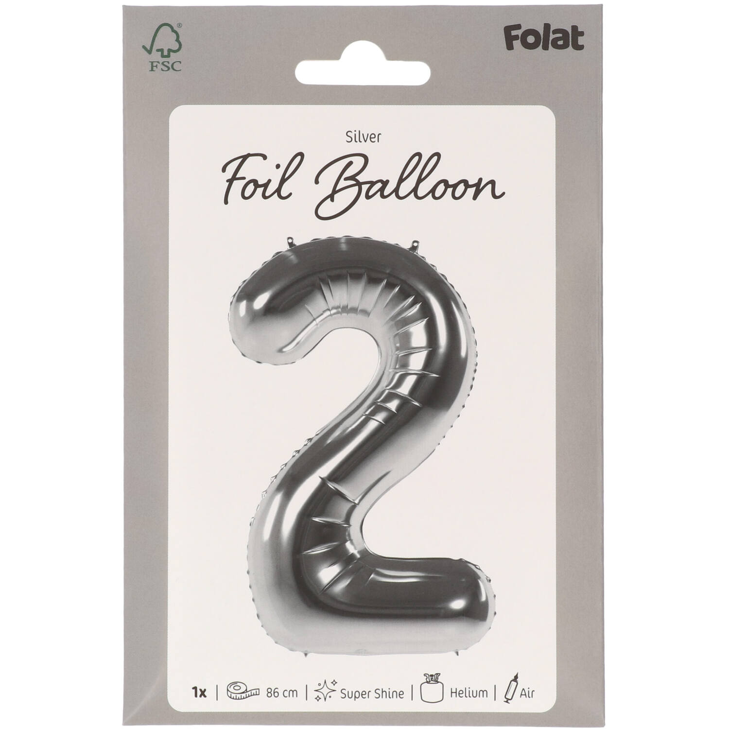 Foil Balloon Number 2 - Silver - 86 cm