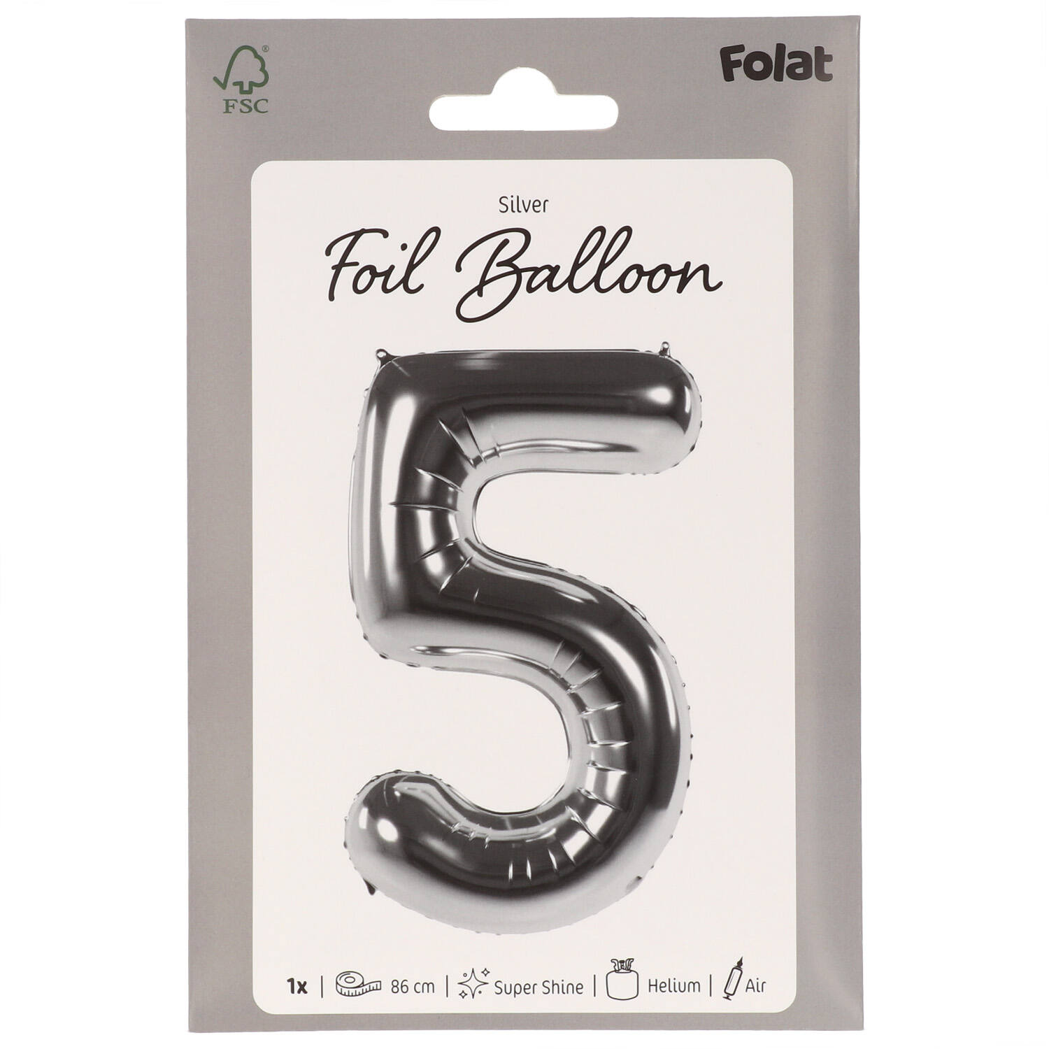 Foil Balloon Number 5 - Silver - 86 cm