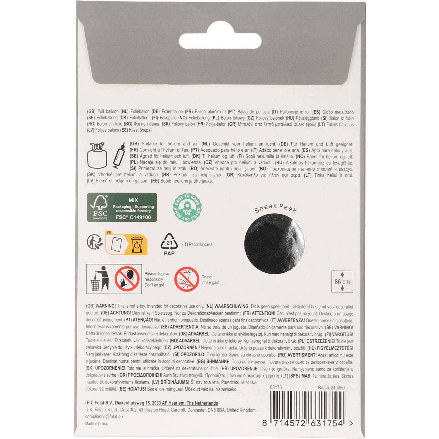 Foil Balloon Number 5 - Silver - 86 cm
