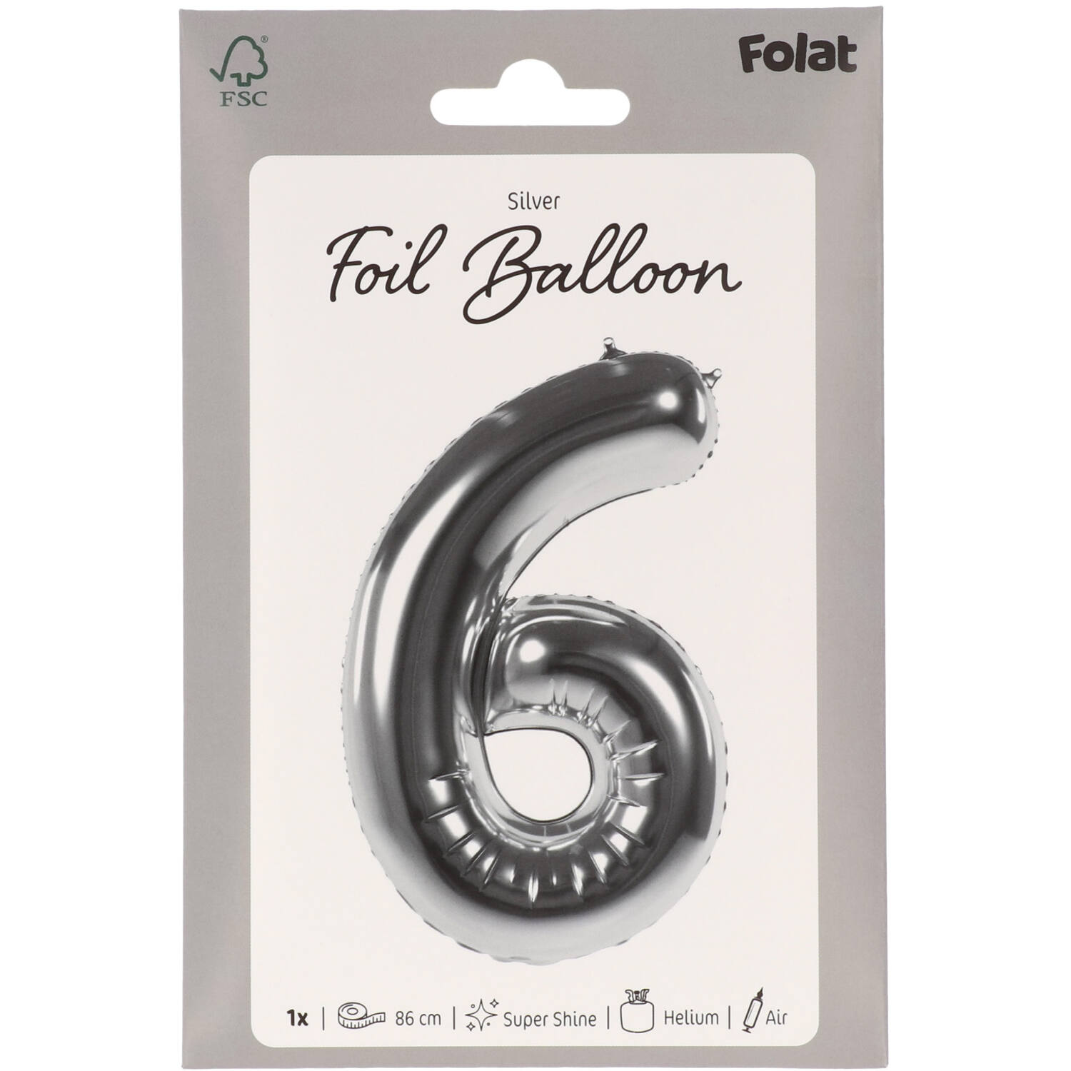 Foil Balloon Number 6 - Silver - 86 cm