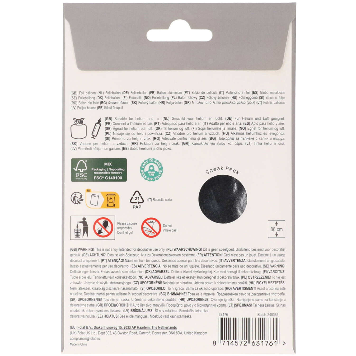 Foil Balloon Number 6 - Silver - 86 cm