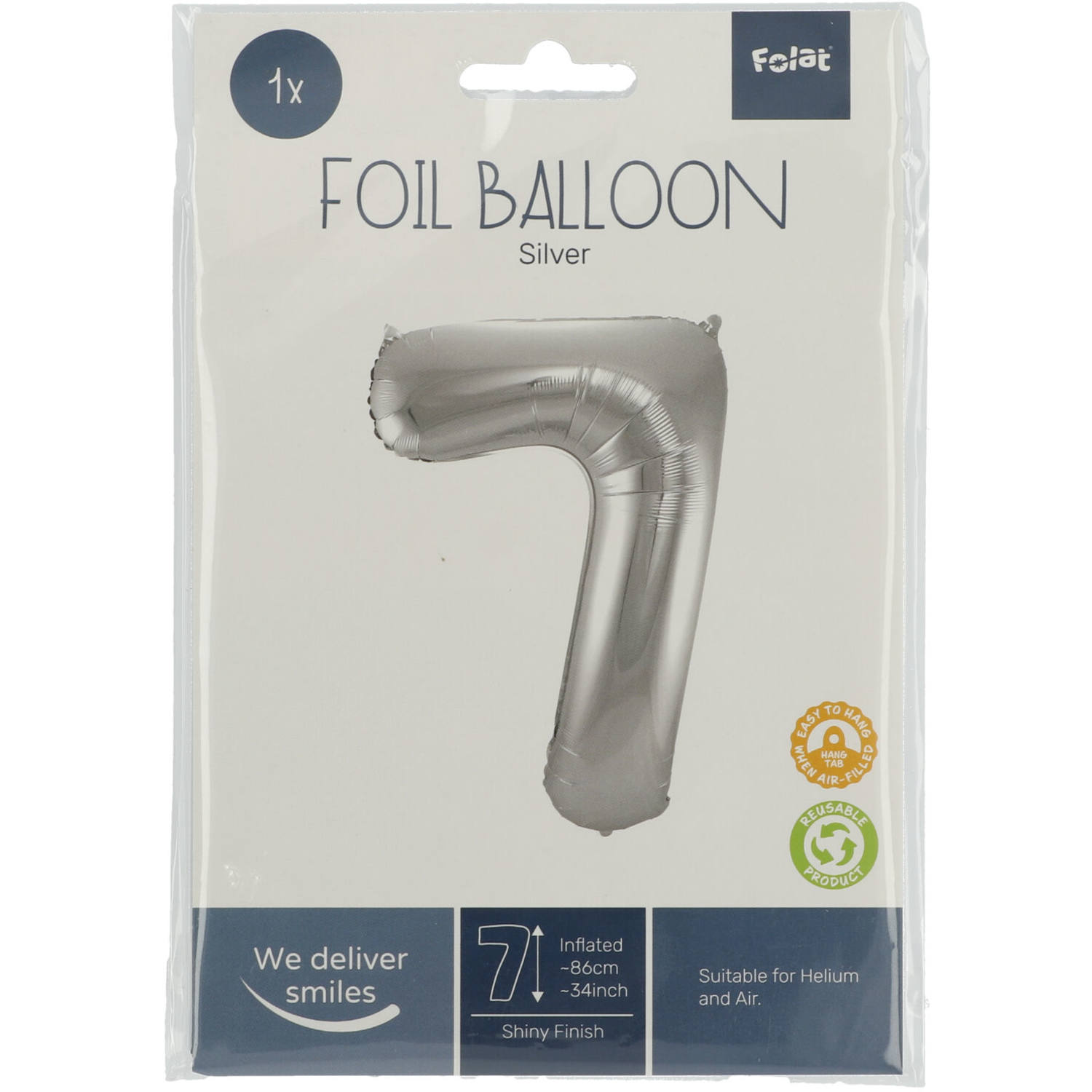 Foil Balloon Number 7 - Silver - 86 cm