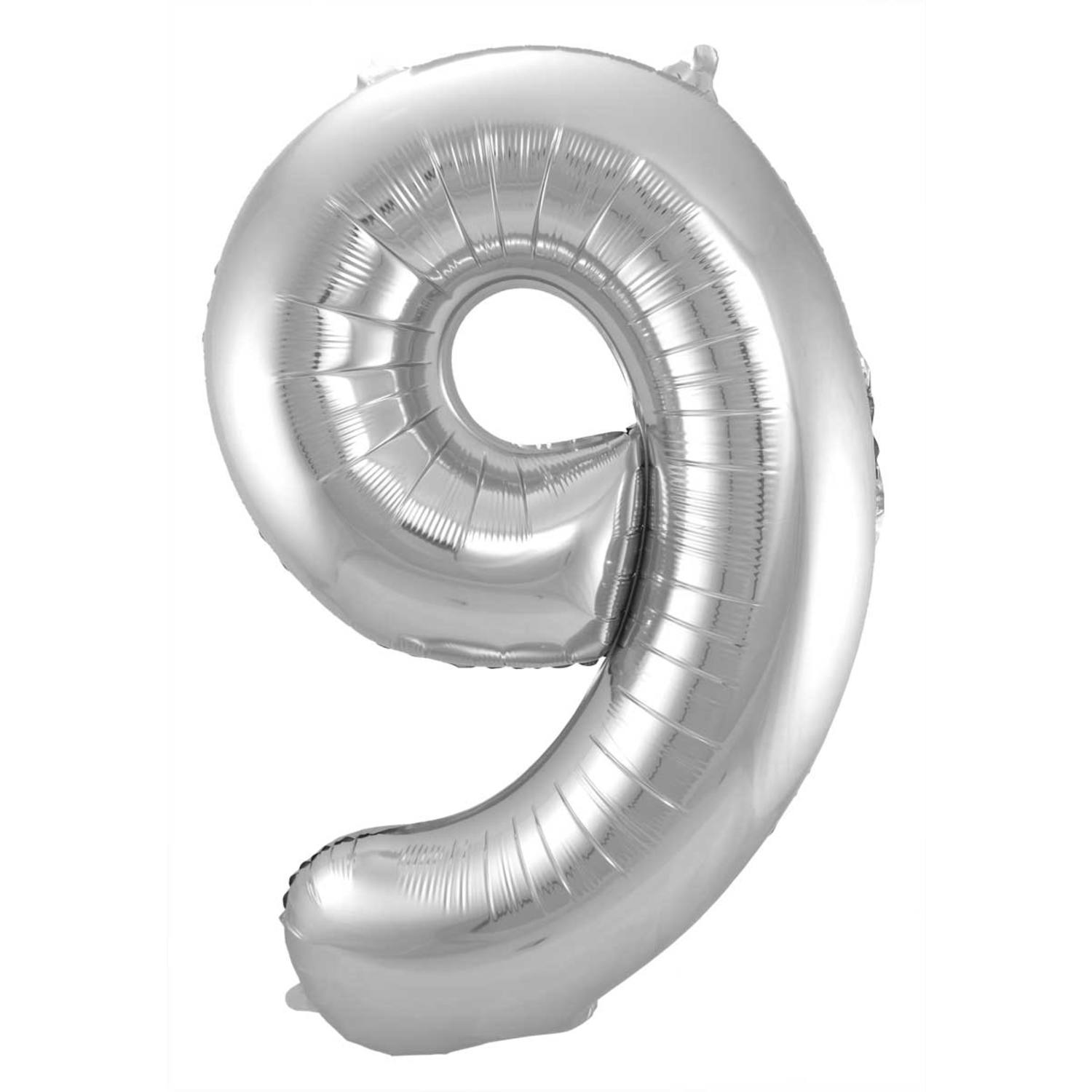 Foil Balloon Number 9 - Silver - 86 cm