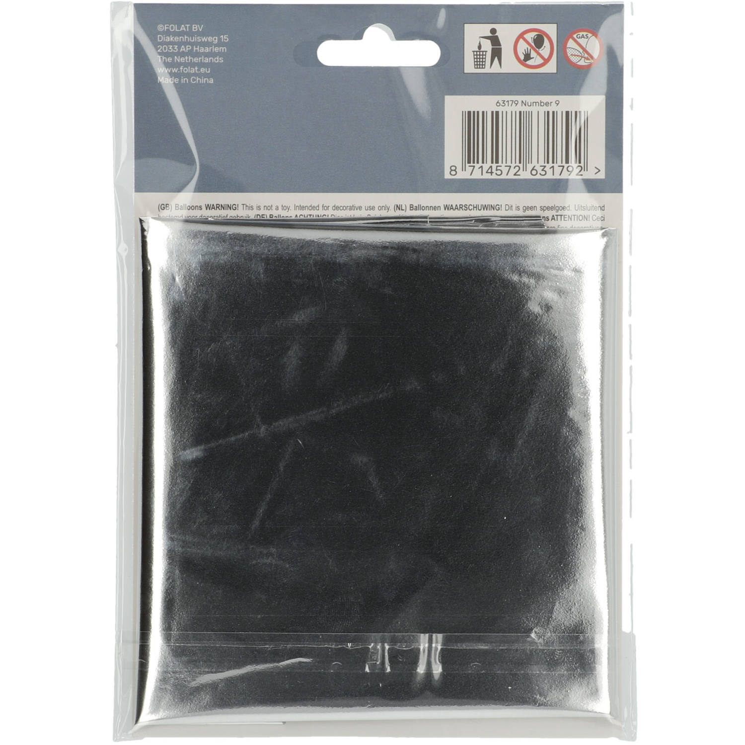 Foil Balloon Number 9 - Silver - 86 cm