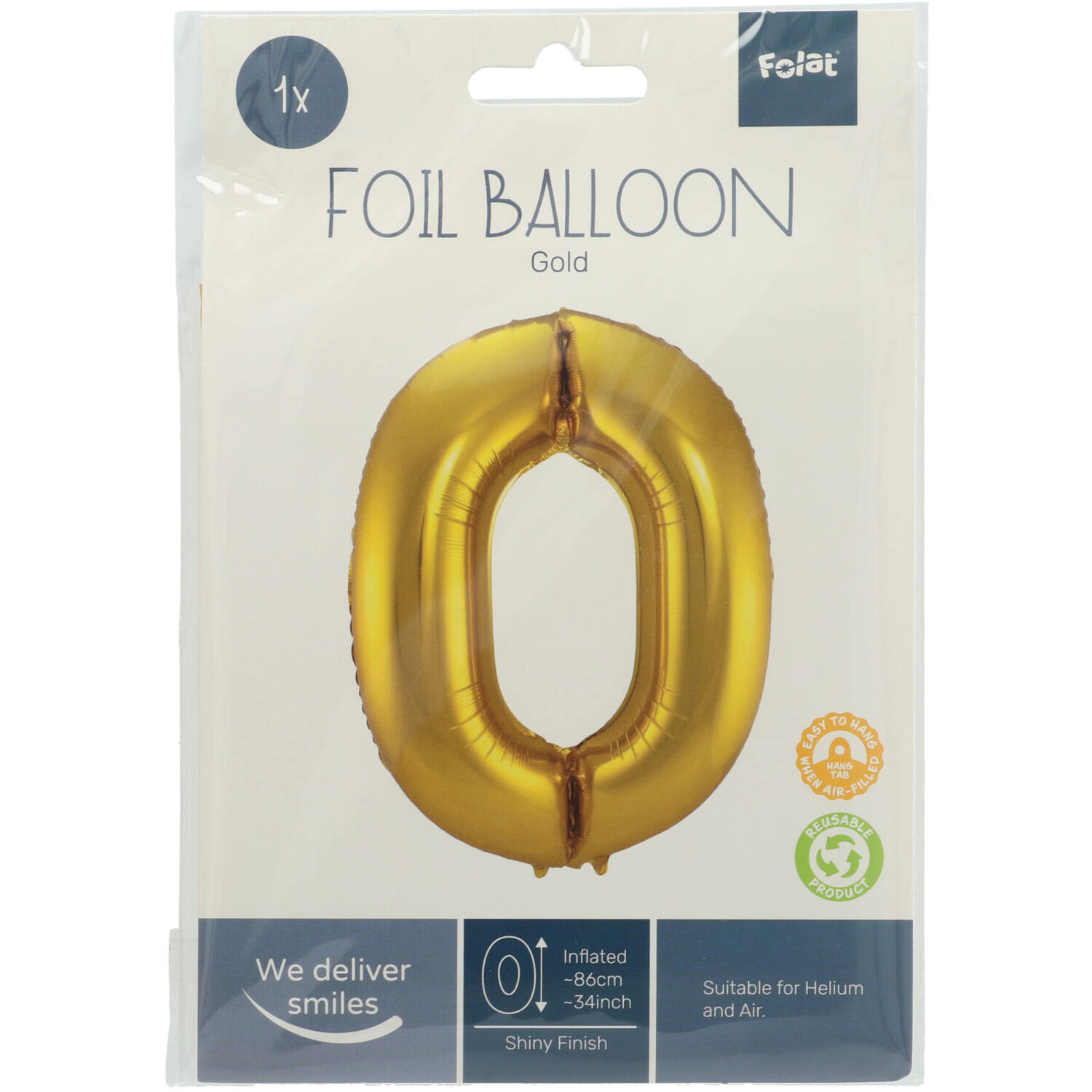 Foil Balloon Number 0 - Gold - 86 cm