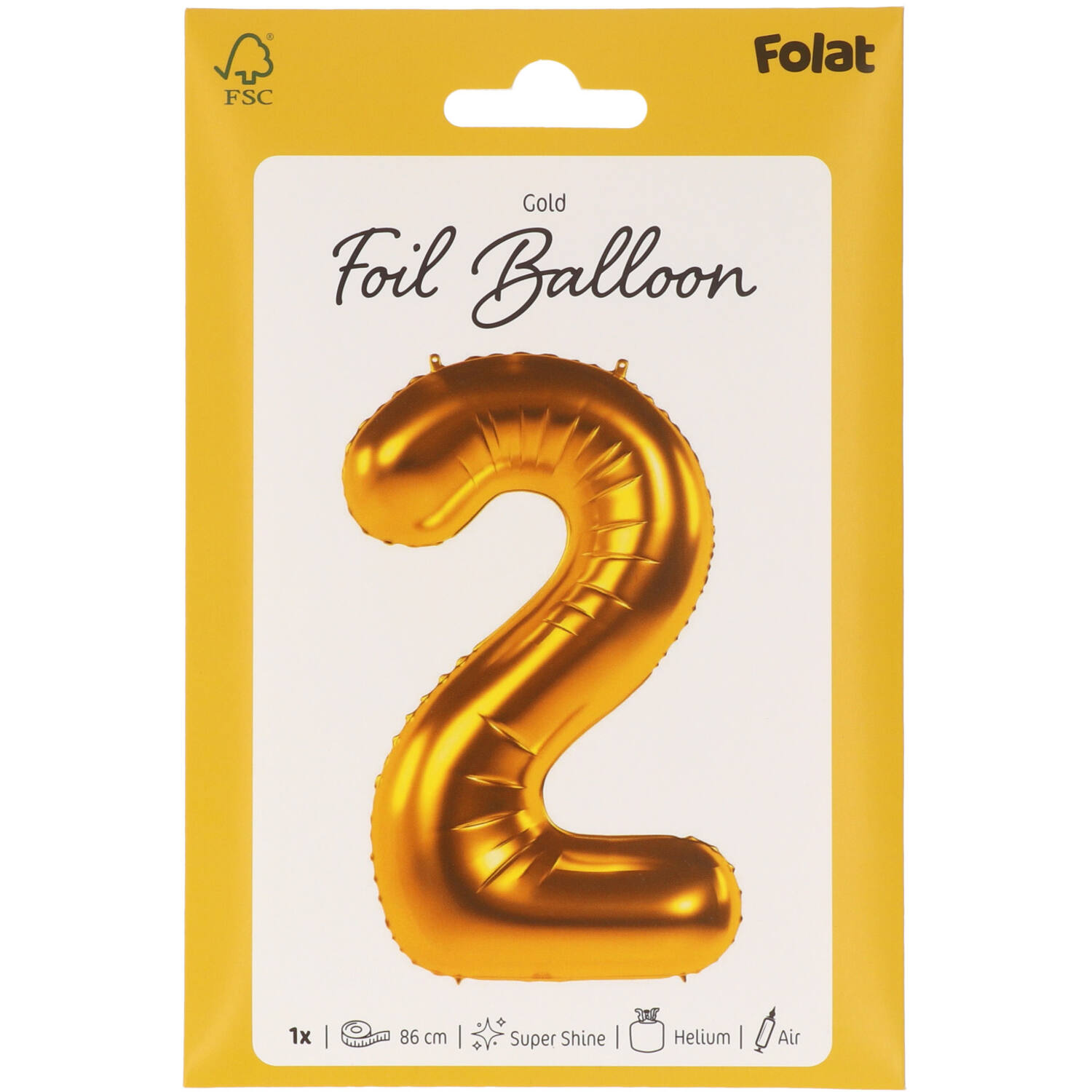 Foil Balloon Number 2 - Gold - 86 cm