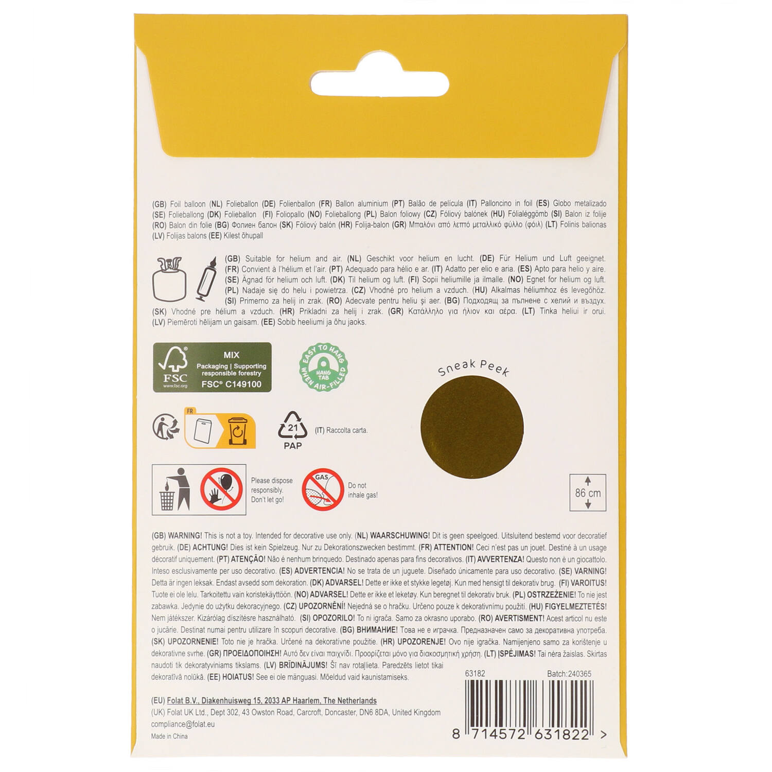 Foil Balloon Number 2 - Gold - 86 cm