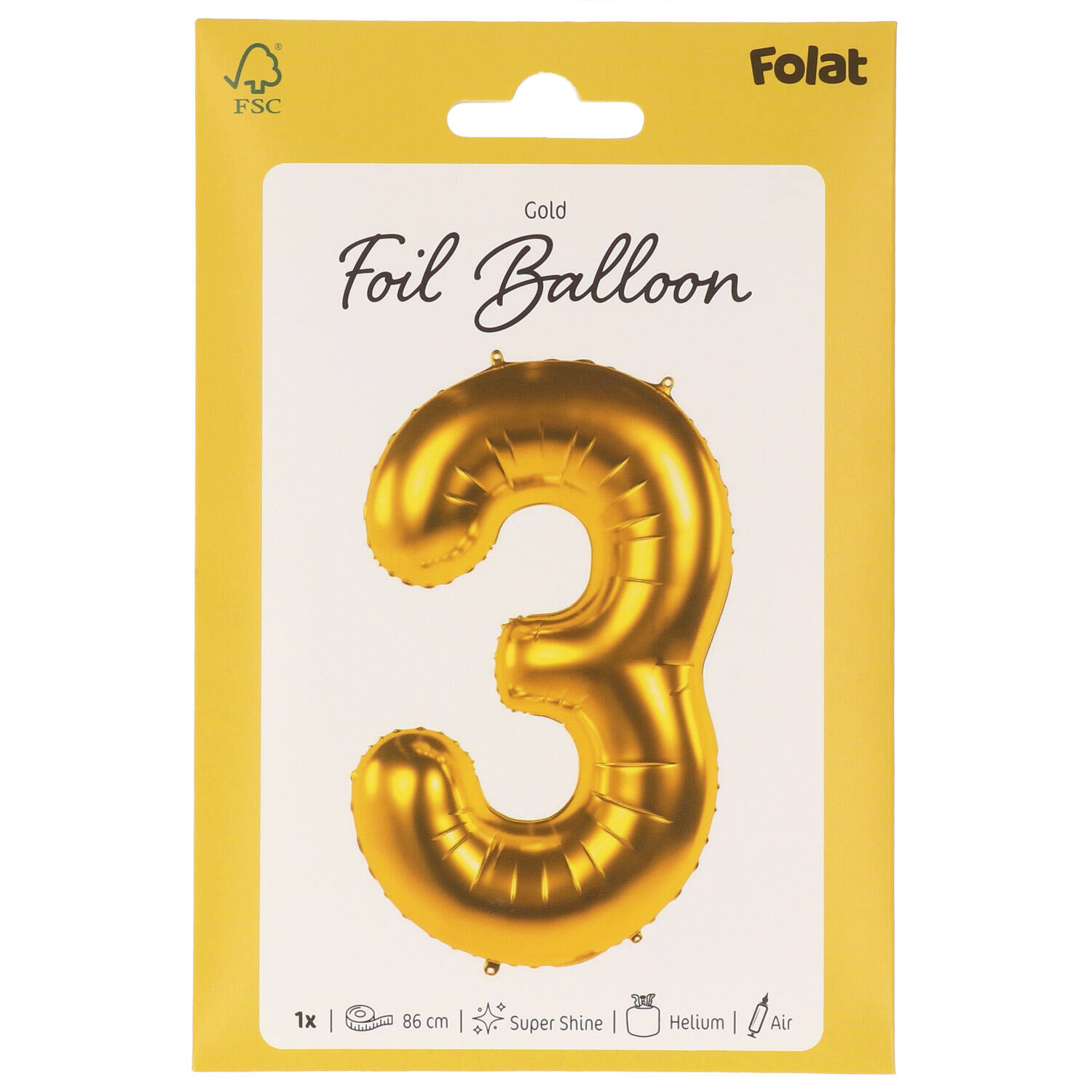 Foil Balloon Number 3 - Gold - 86 cm