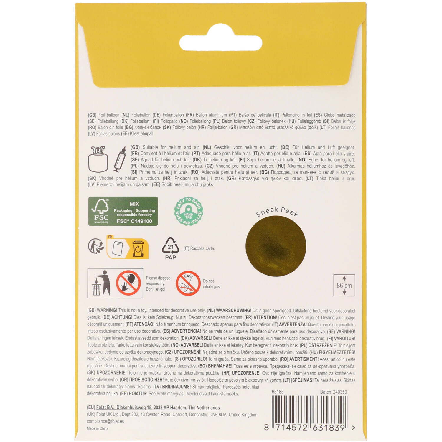 Foil Balloon Number 3 - Gold - 86 cm